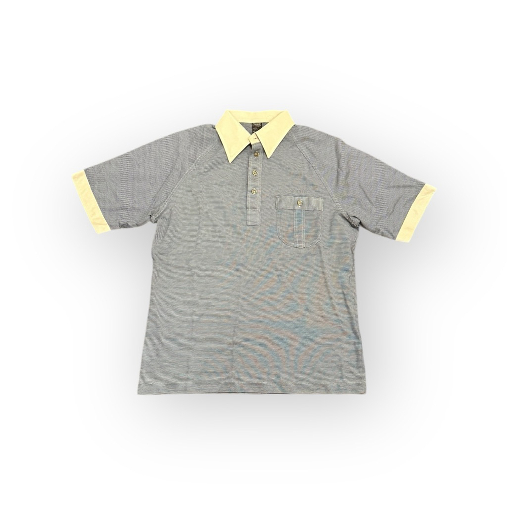 Vintage Thane Polo Shirt Mens Medium Cream/Navy Collar Pocket Airwise 60/40 - Picture 2 of 5